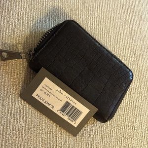 John Varvatos Black Card Case Crocodile